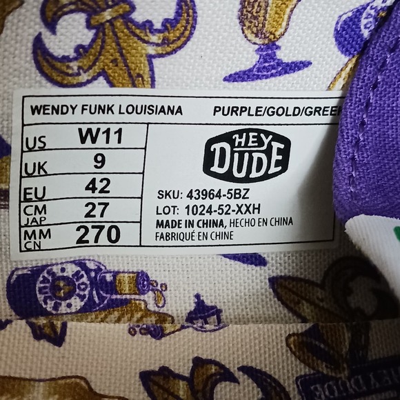 Hey Dude Women's Wendy Funk Louisiana Casual Slip-on Shoes Saints Purple Size 11 - Picture 8 of 9